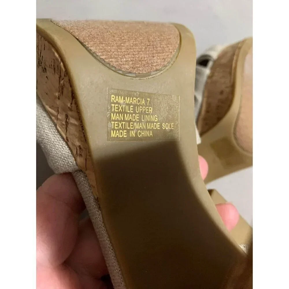 Rampage 4” Heels Wedge Summer Party Clubwear Dance Peep Toe Beige Women’s Size 7